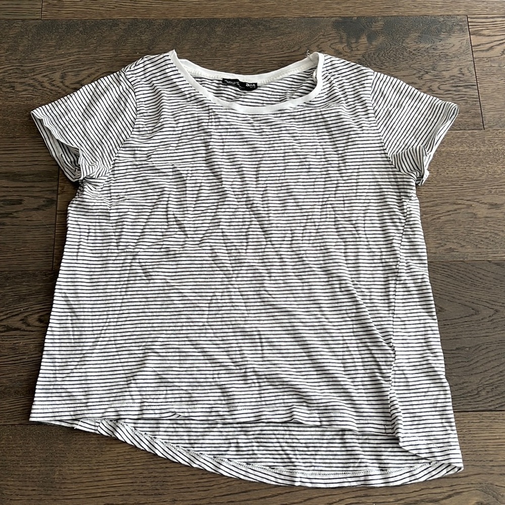 Zara Striped High Low Cotton Tee